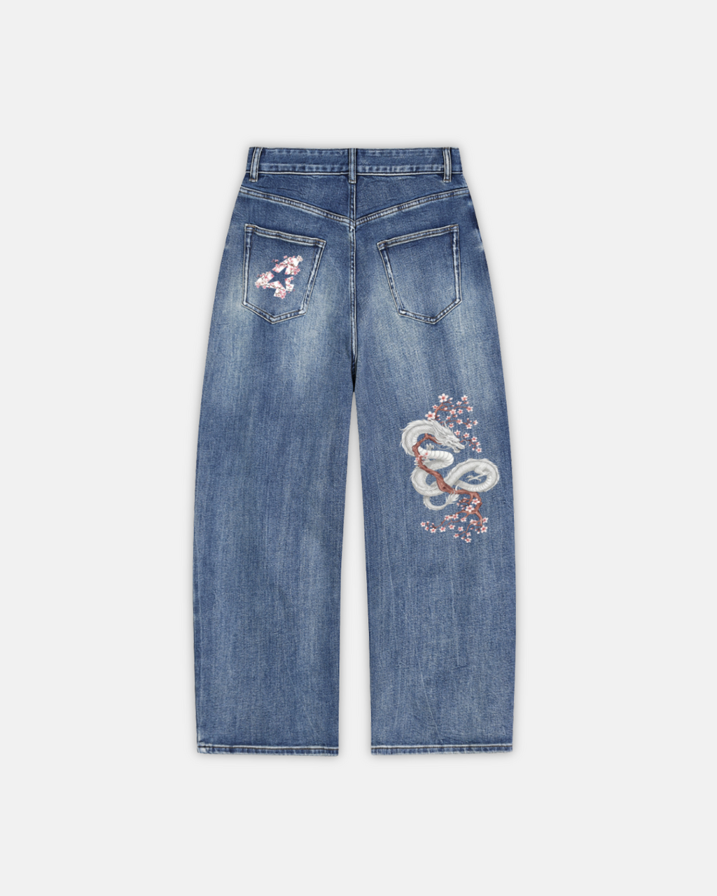 Cherry Blossom Dragon Print Denim