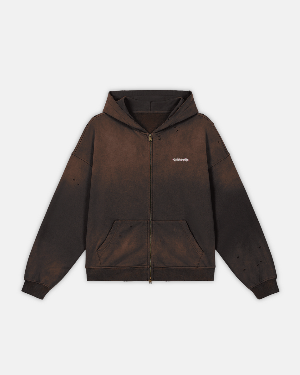 Cherry Blossom Embroidered Distressed Zip-Up