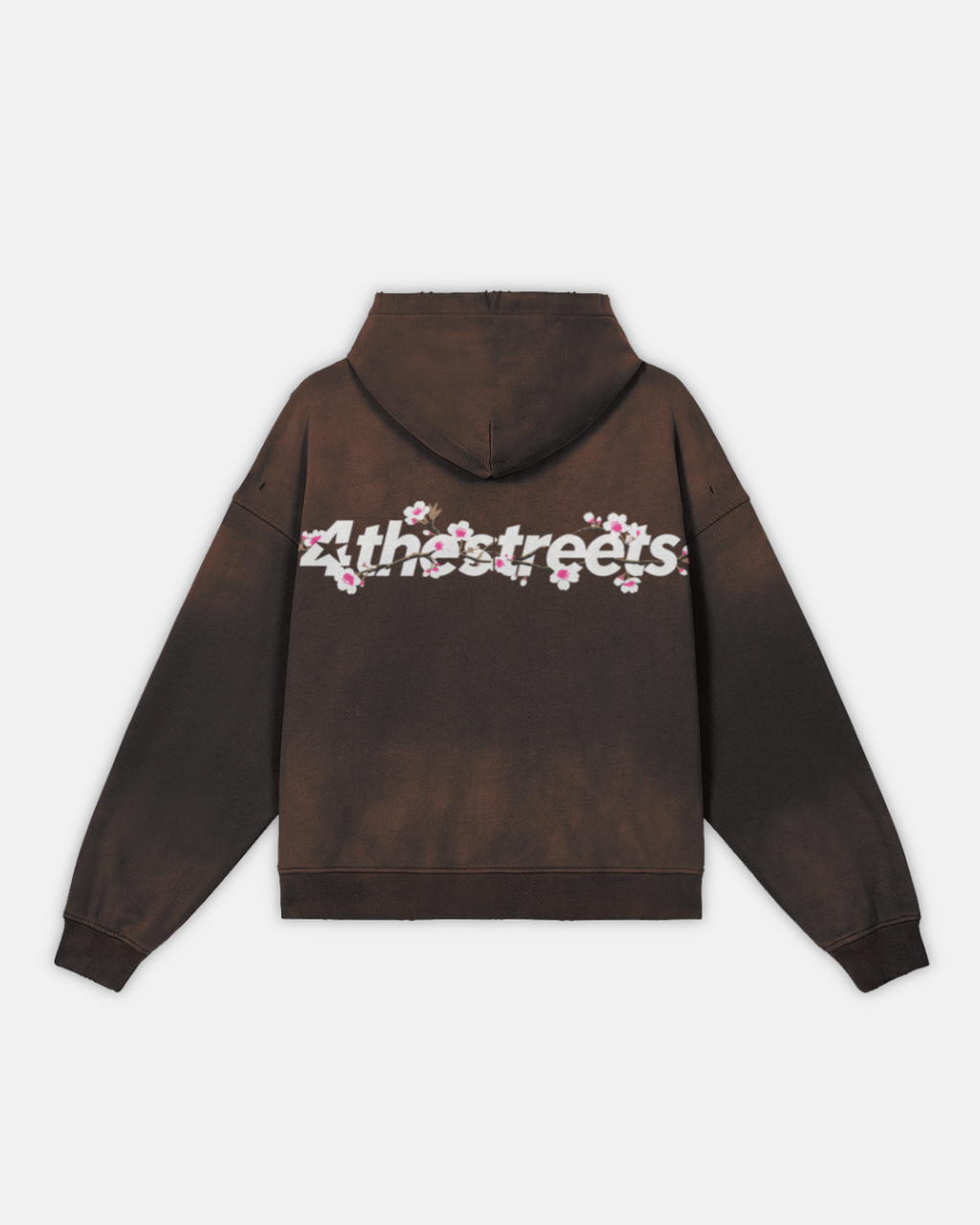 Cherry Blossom Embroidered Distressed Zip-Up