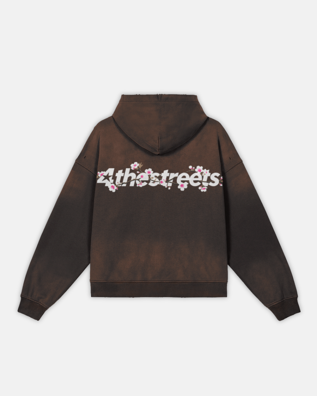 Cherry Blossom Embroidered Distressed Zip-Up