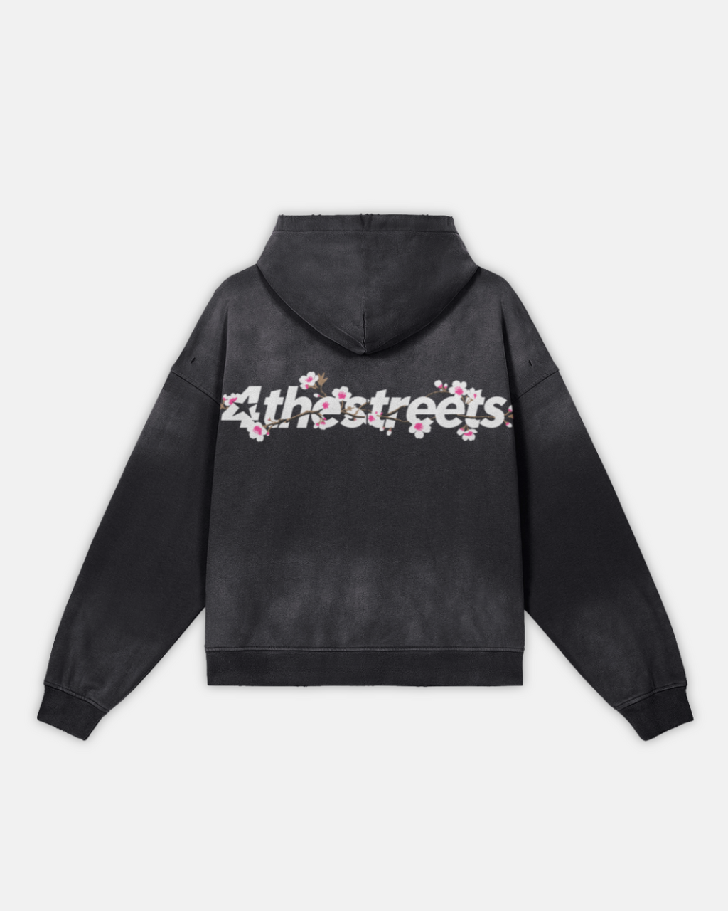 Cherry Blossom Embroidered Distressed Zip-Up