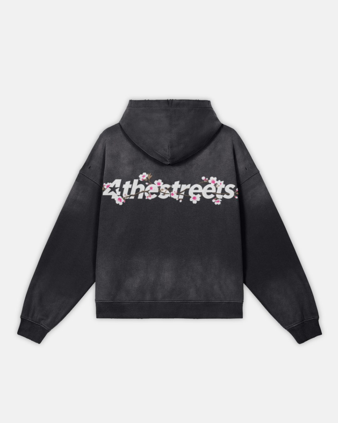 Cherry Blossom Embroidered Distressed Zip-Up