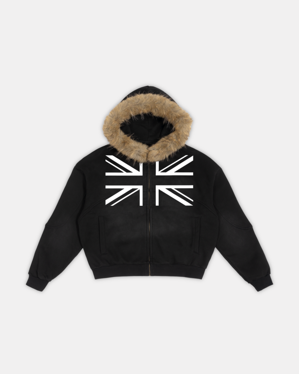 Union Jack Detachable Fur Hoodie