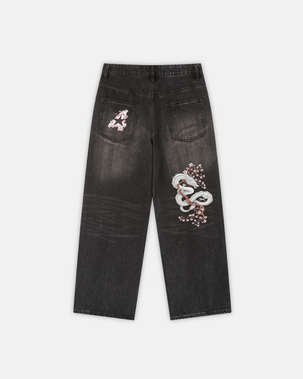 Cherry Blossom Dragon Print Denim