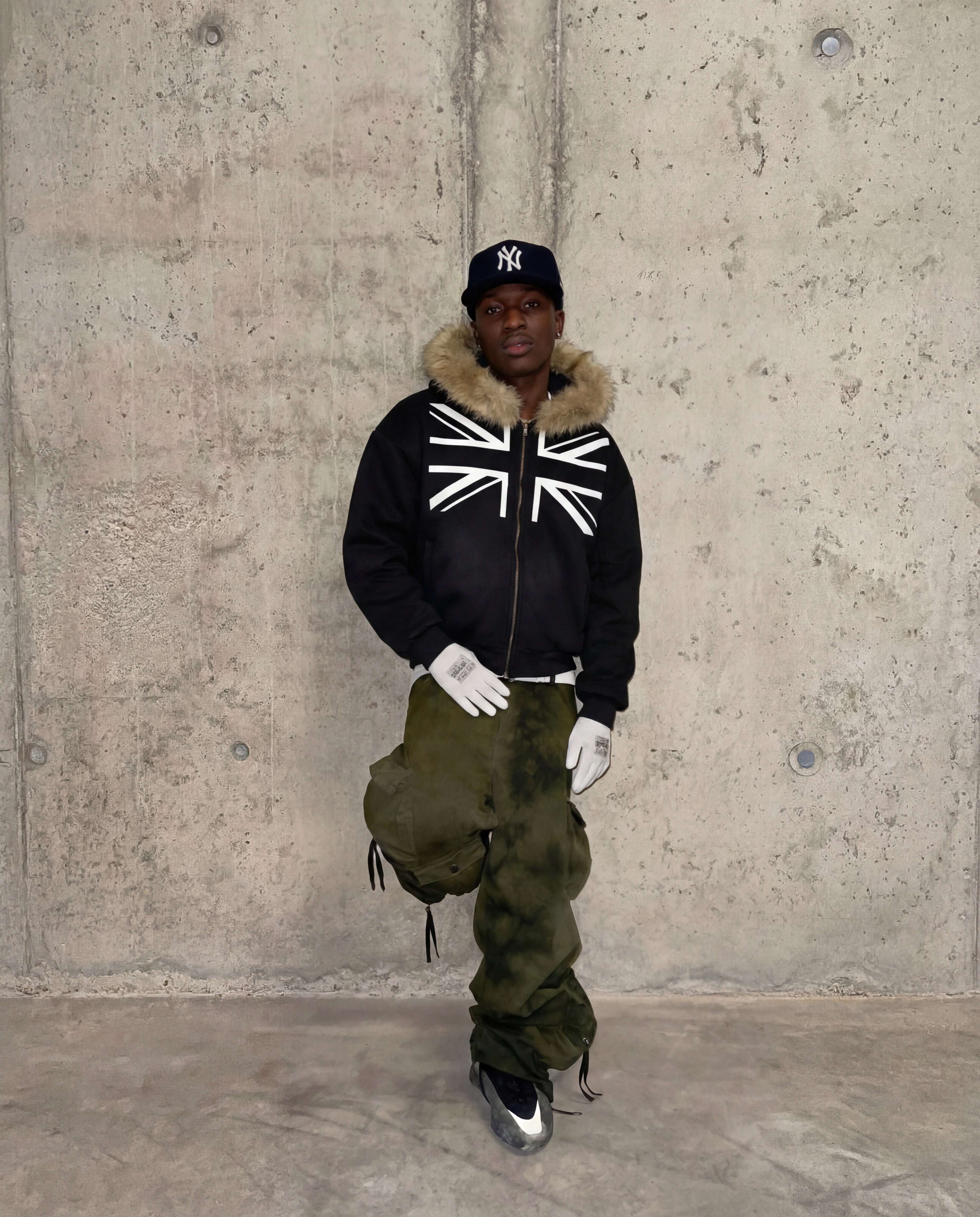 Union Jack Detachable Fur Hoodie