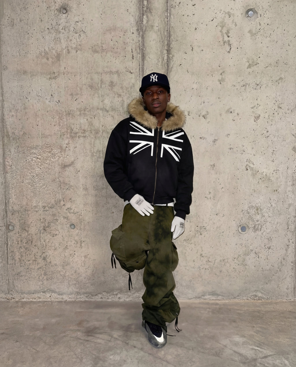 Union Jack Detachable Fur Hoodie