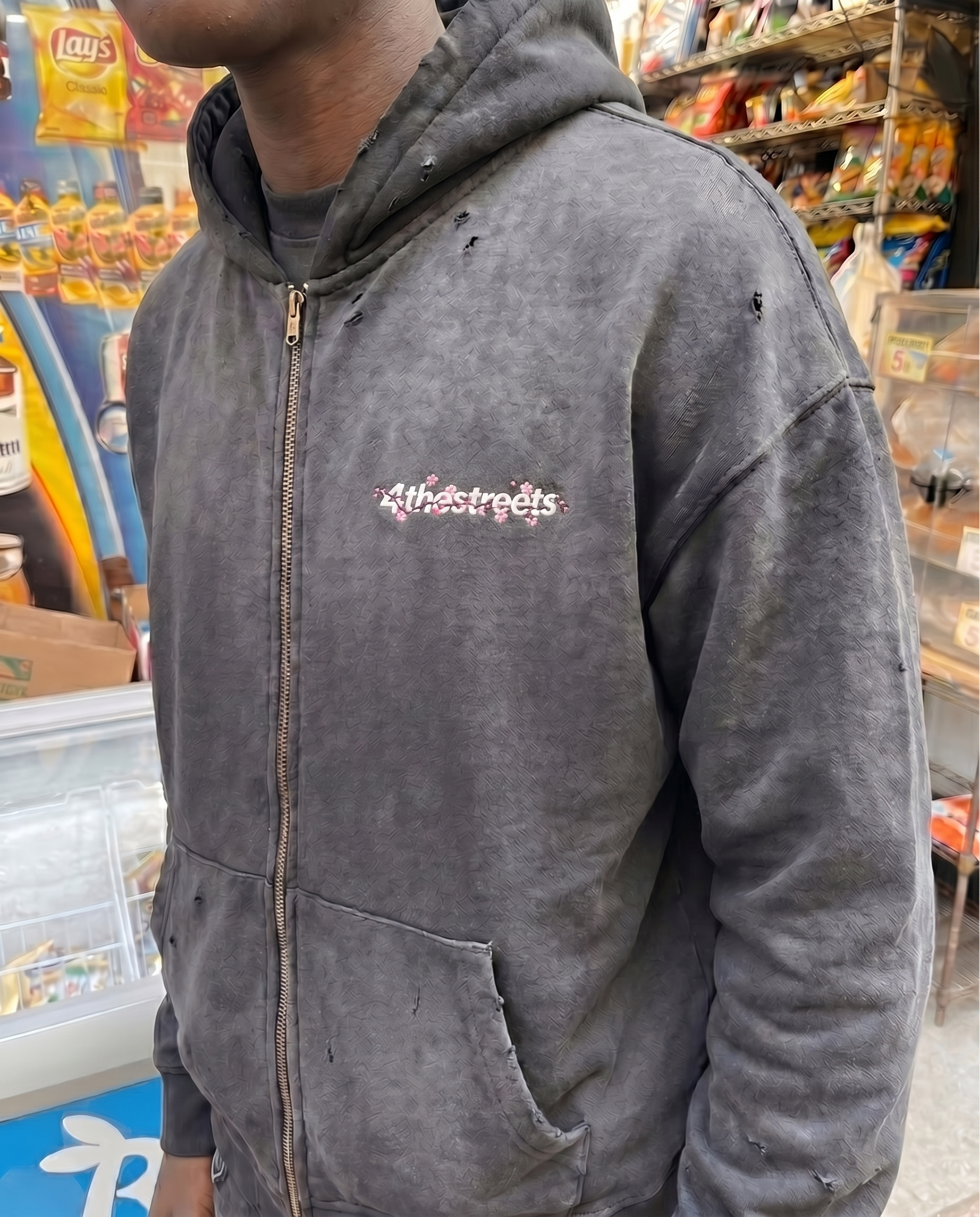 Sakura Embroidered Zip-Up